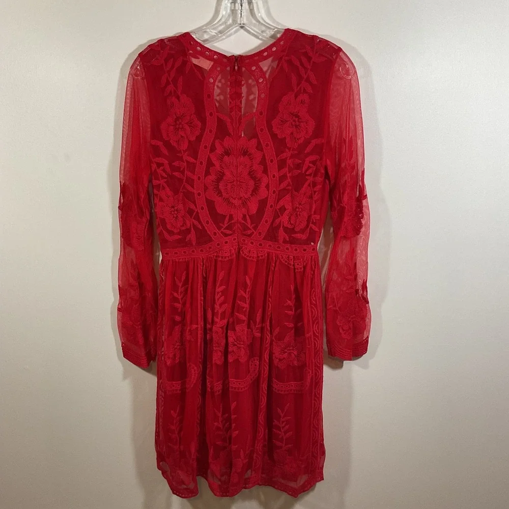 Altar'd State Red Floral Lace Embroidered Mesh Mini Dress M Coquette Whimsigoth